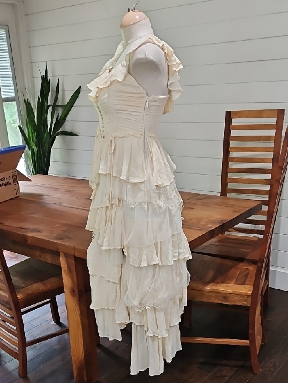 Anthropologie Cream Ruffle Tiered Maxi Dress Sz Small. Euc - Picture 3 of 7
